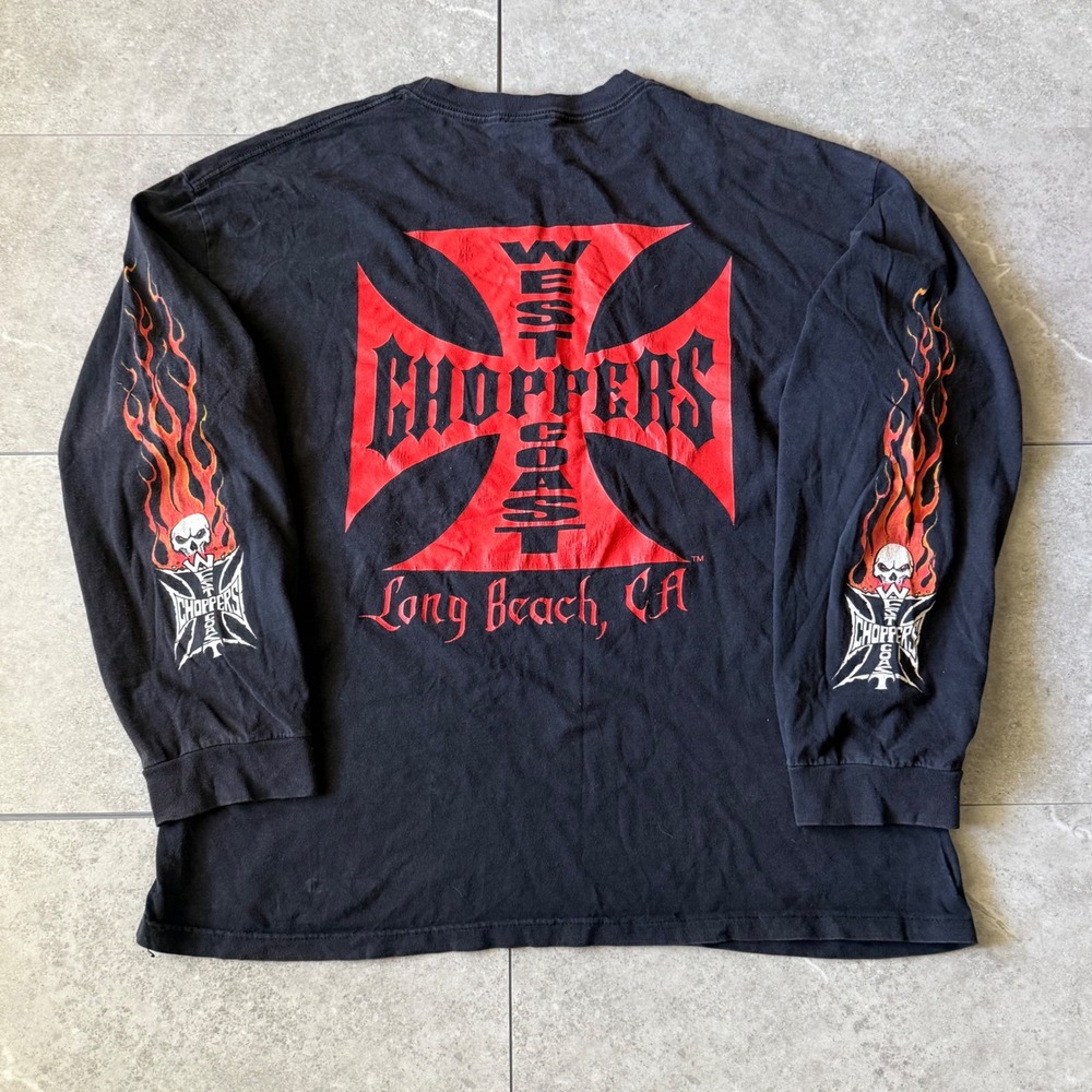 Vintage Flame Sleeve West Coast Choppers Long Sleeve Shirt 2XL Jesse James